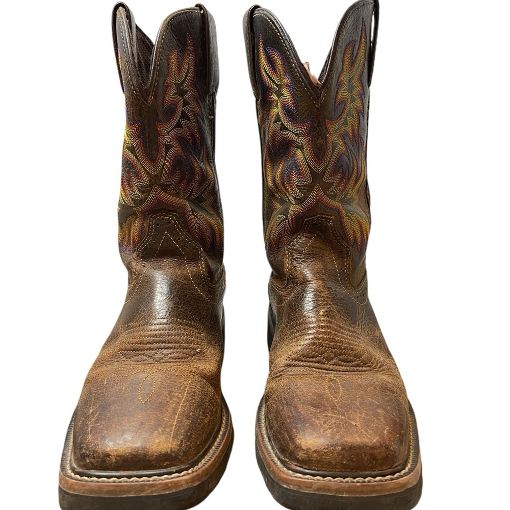 Justin Men's Boots Size 6.5D Brown Fire Square Toe Block Heel Mid Calf WK4681 - Picture 2 of 14